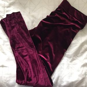 Maroon velvet leggings